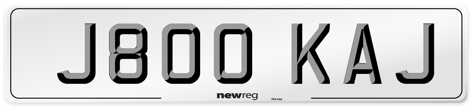 J800 KAJ Number Plate from New Reg